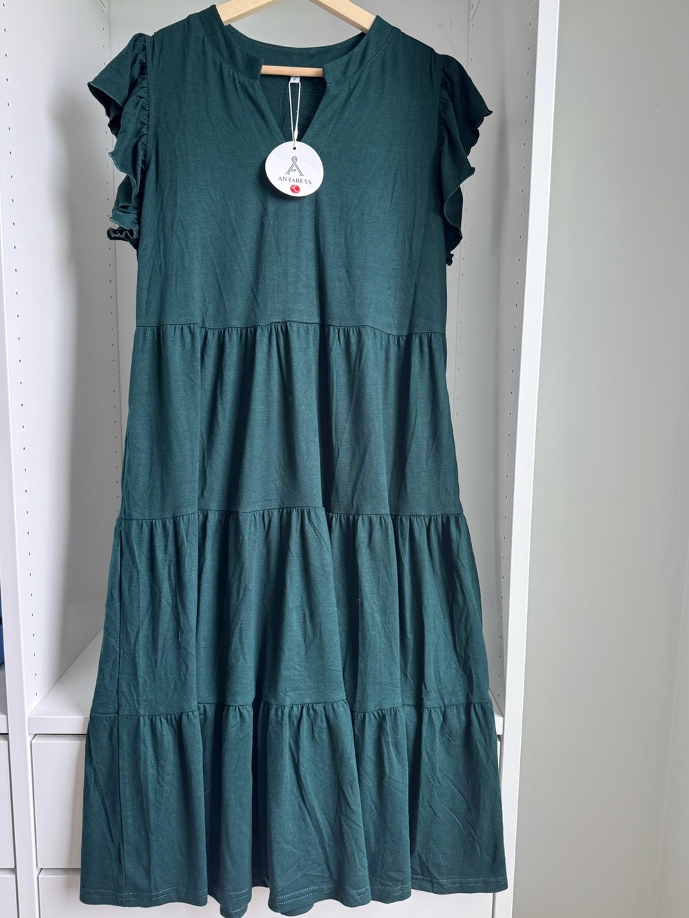 Tiered Ruffle Sleeve Maxi Dress in Dark Green